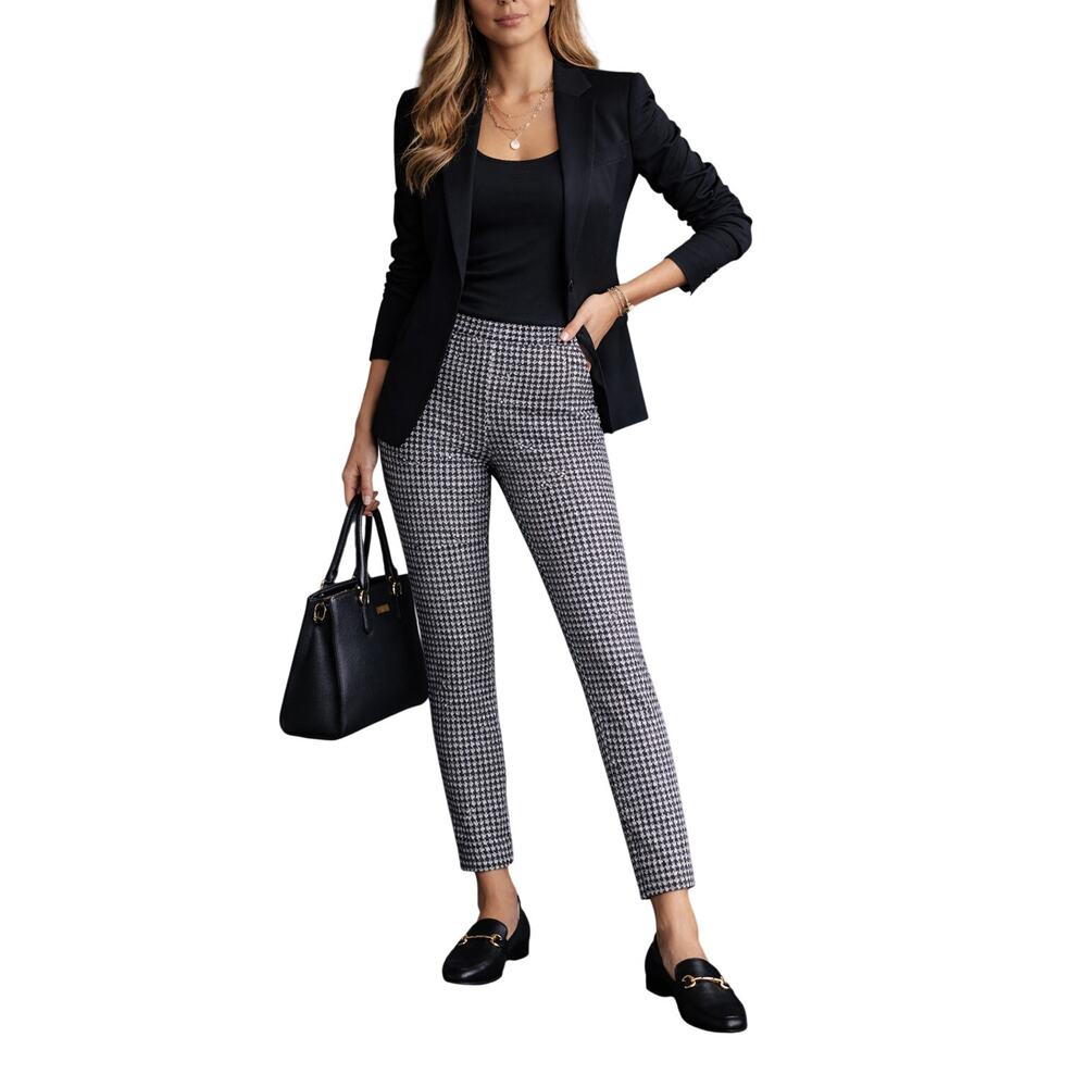 Tahari Houndstooth Black and White Tummy Control Stretch Dress Pants, Size XL